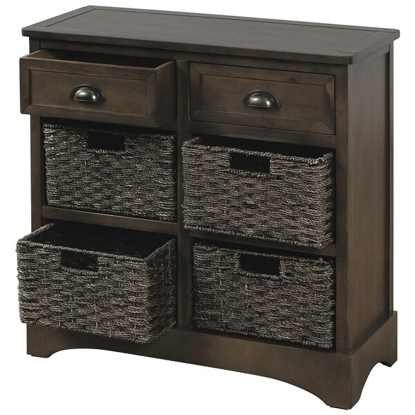 Wicker locker control table, two drawers and four classic rattan baskets