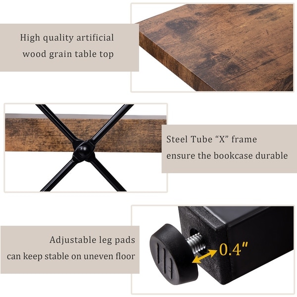 5-tier Bookcase with Wood and Metal Frame, Large Open Bookshelf for