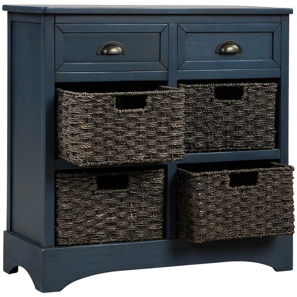 Wicker locker control table, two drawers and four classic rattan baskets