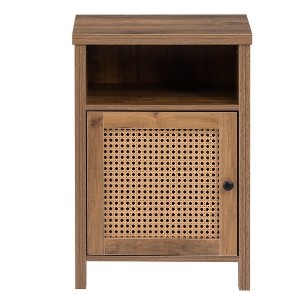 Bedside Cupboard,Bedside Table, Drawer Cabinet, Single Door Side Cabinet, Rattan Cabinet Door, Yellow
