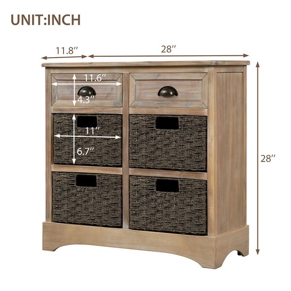 Wicker locker control table, two drawers and four classic rattan baskets
