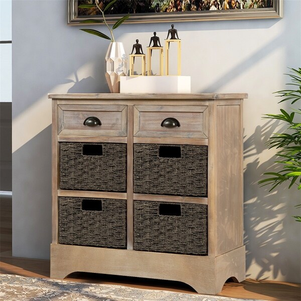 Wicker locker control table, two drawers and four classic rattan baskets