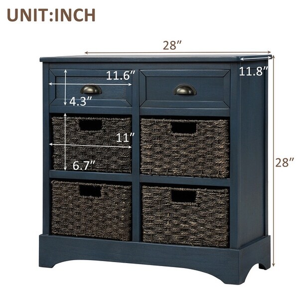 Wicker locker control table, two drawers and four classic rattan baskets